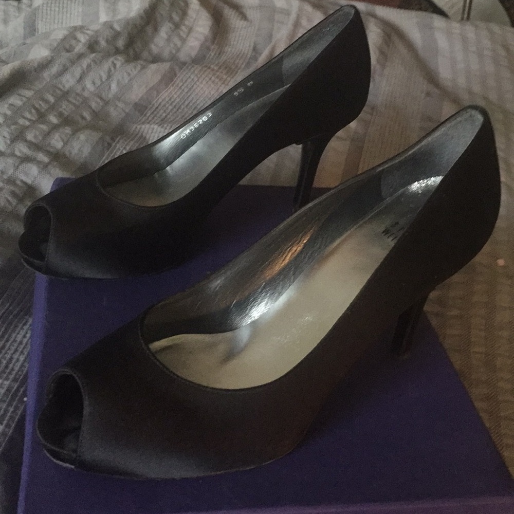 Stuart Weitzman Satin Black Open Toe Pump - image 3